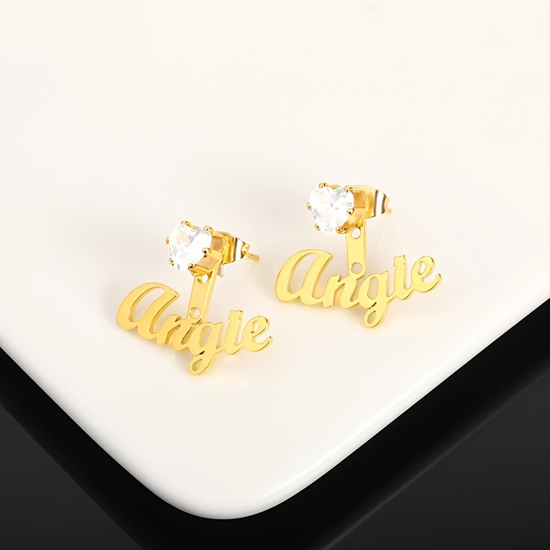 Personalized Heart-Shaped Zirconia Name Stud Earrings for Women
